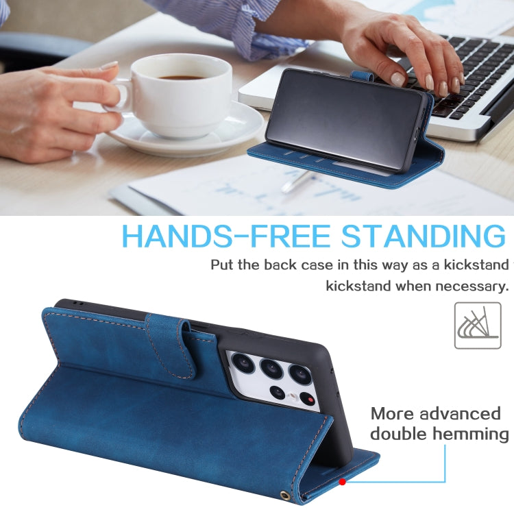 For Samsung Galaxy S21 Ultra 5G Skin Feel Anti-theft Brush Horizontal Flip Leather Phone Case