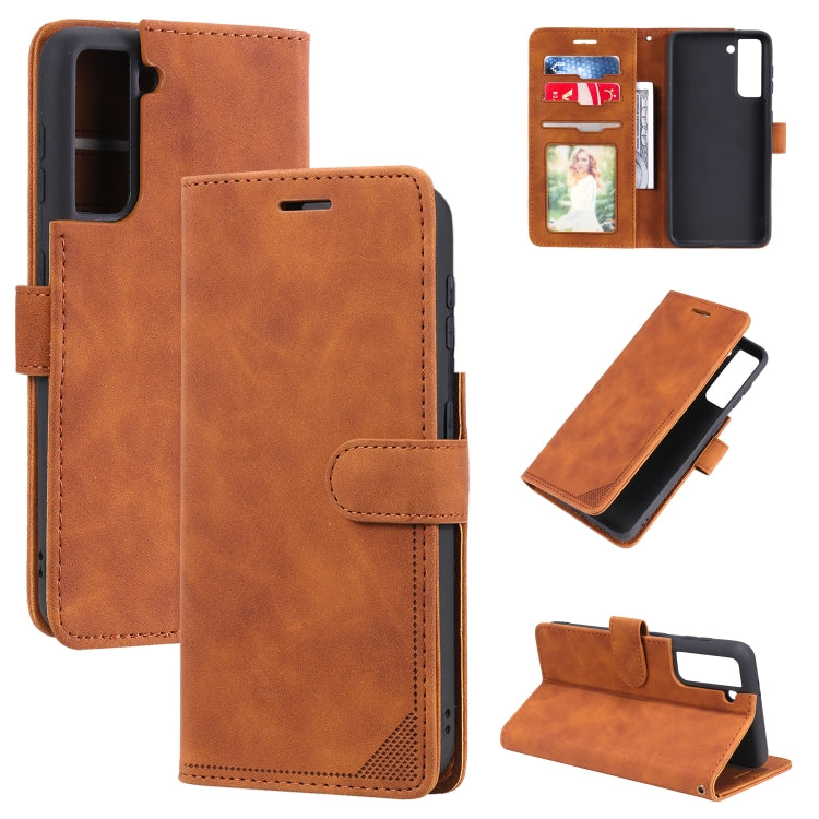For Samsung Galaxy S21 5G Skin Feel Anti-theft Brush Horizontal Flip Leather Phone Case