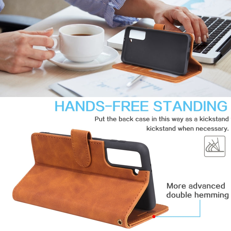 For Samsung Galaxy S21 5G Skin Feel Anti-theft Brush Horizontal Flip Leather Phone Case
