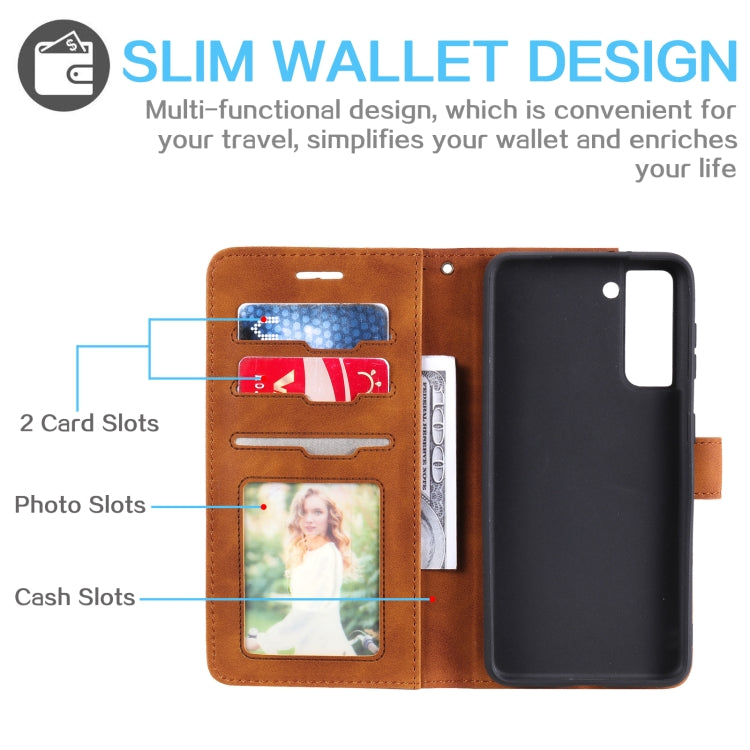 For Samsung Galaxy S21 5G Skin Feel Anti-theft Brush Horizontal Flip Leather Phone Case