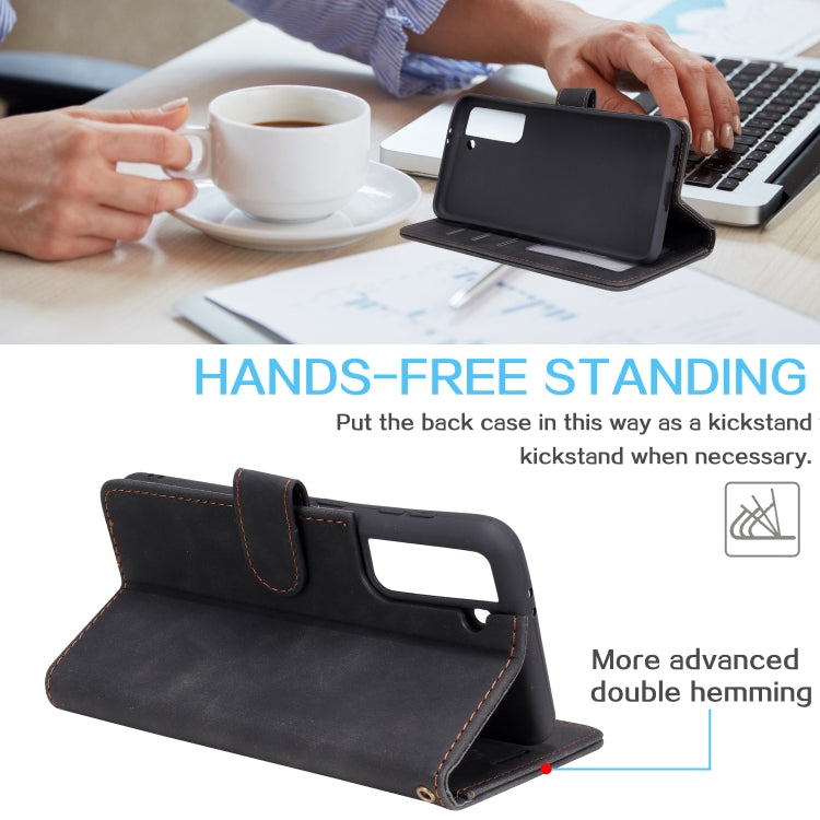 For Samsung Galaxy S21 5G Skin Feel Anti-theft Brush Horizontal Flip Leather Phone Case