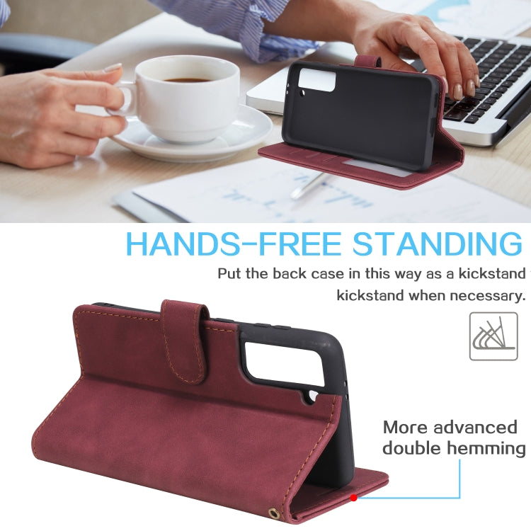 For Samsung Galaxy S21 5G Skin Feel Anti-theft Brush Horizontal Flip Leather Phone Case