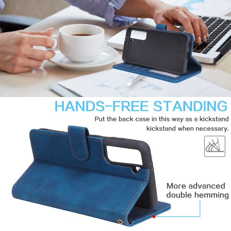 For Samsung Galaxy S21 5G Skin Feel Anti-theft Brush Horizontal Flip Leather Phone Case