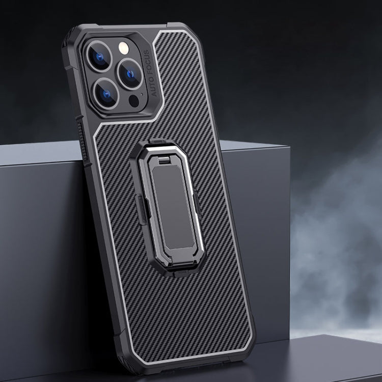 For iPhone 13 Pro Max Carbon Fiber Texture Phone Case with Holder