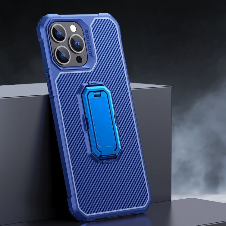 For iPhone 13 Pro Max Carbon Fiber Texture Phone Case with Holder