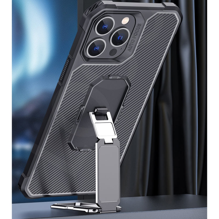 For iPhone 13 Pro Max Carbon Fiber Texture Phone Case with Holder