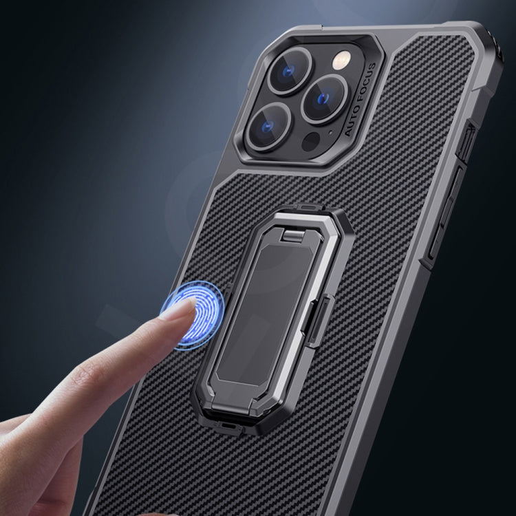 For iPhone 13 Pro Max Carbon Fiber Texture Phone Case with Holder