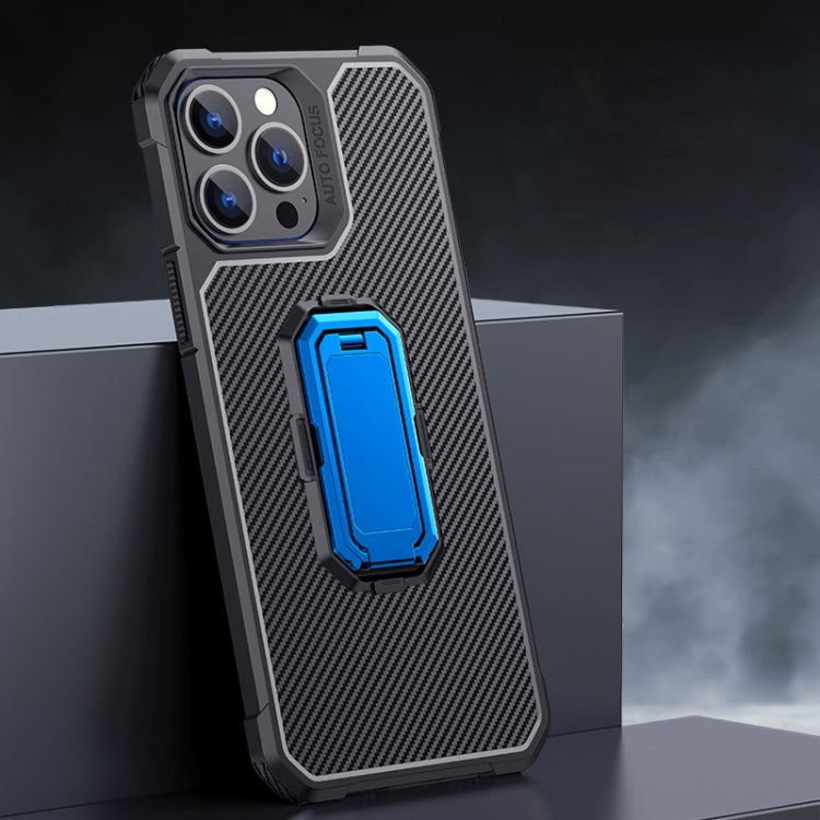 For iPhone 13 Pro Carbon Fiber Texture Phone Case with Holder