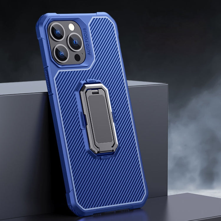 For iPhone 13 Pro Carbon Fiber Texture Phone Case with Holder