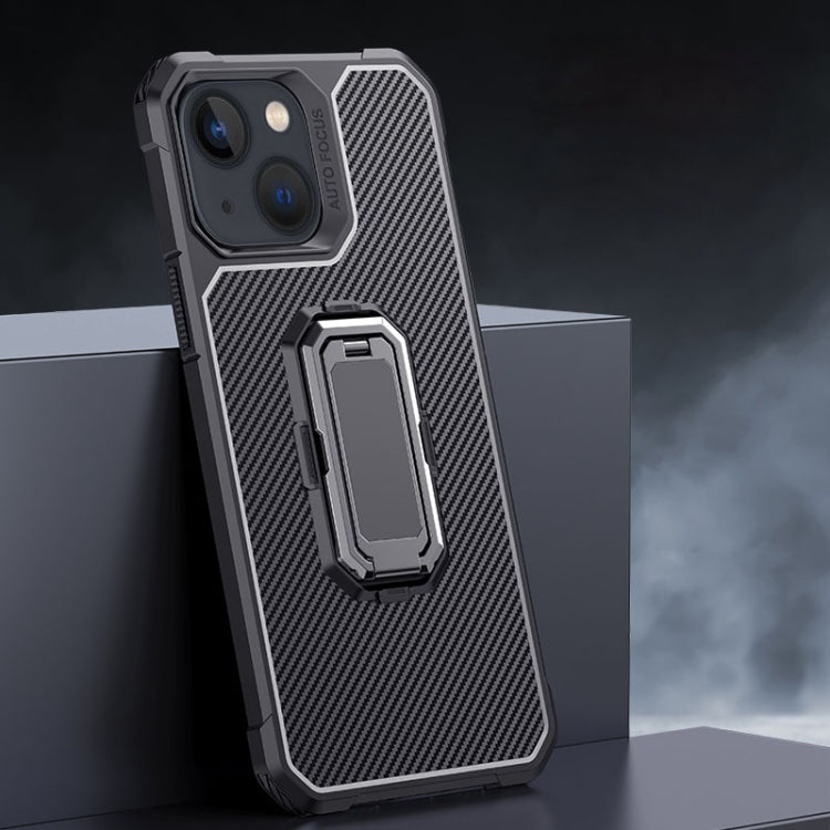 For iPhone 13 mini Carbon Fiber Texture Phone Case with Holder