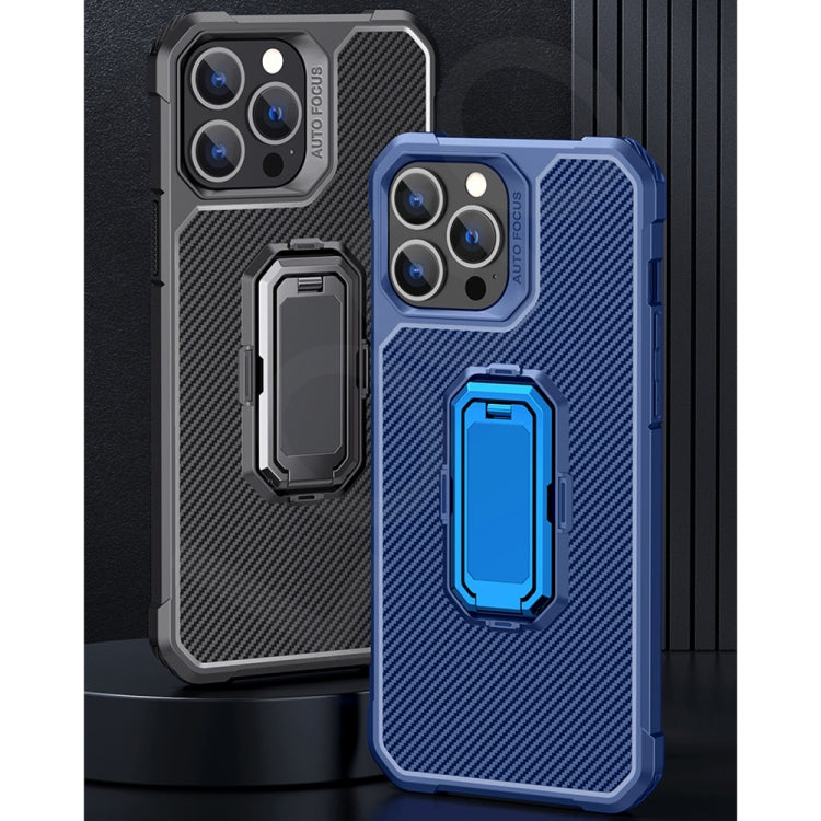 For iPhone 13 mini Carbon Fiber Texture Phone Case with Holder