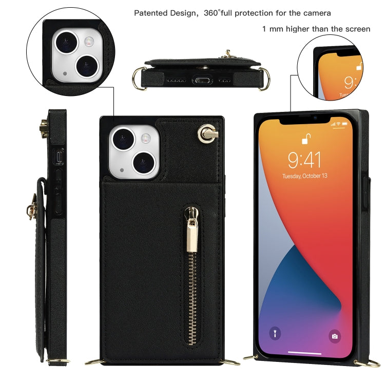 For iPhone 13 Cross-body Zipper Square Phone Case with Holder