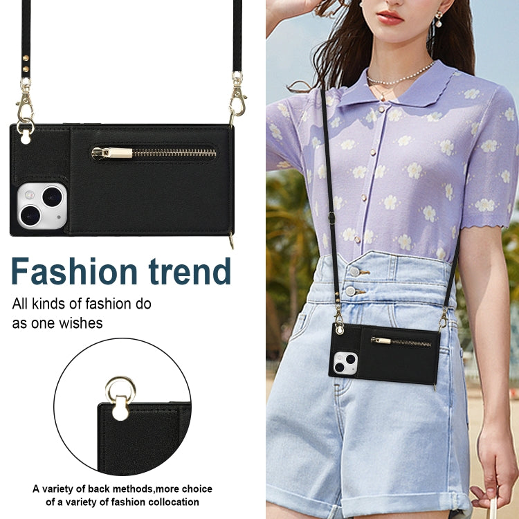 For iPhone 13 Cross-body Zipper Square Phone Case with Holder