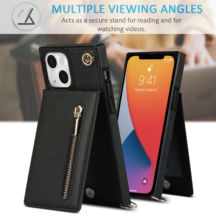 For iPhone 13 Cross-body Zipper Square Phone Case with Holder