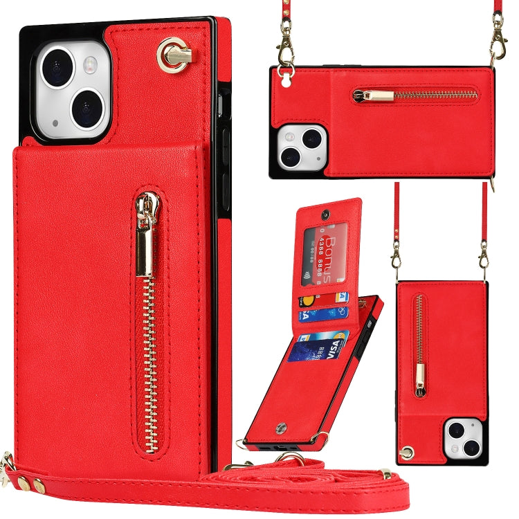 For iPhone 13 Cross-body Zipper Square Phone Case with Holder