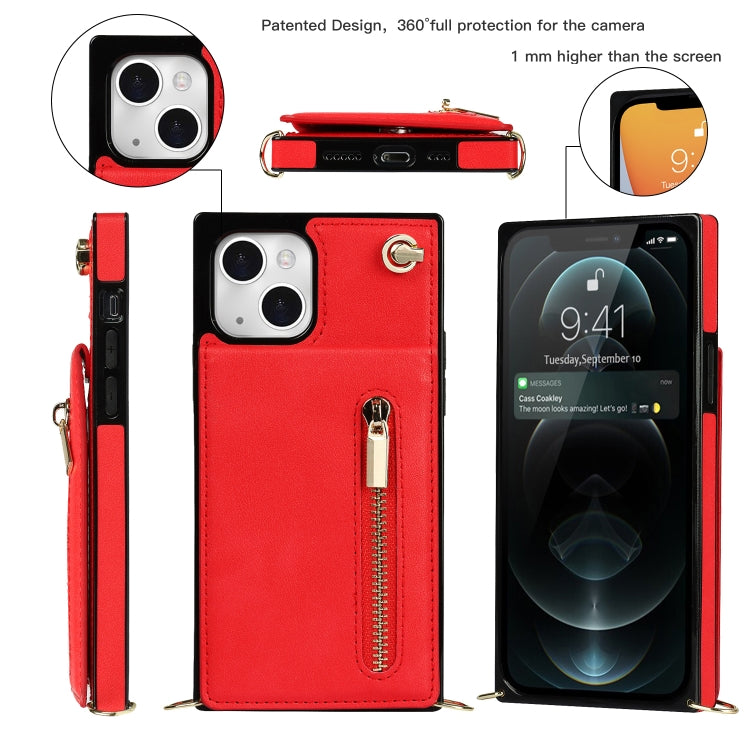 For iPhone 13 Cross-body Zipper Square Phone Case with Holder