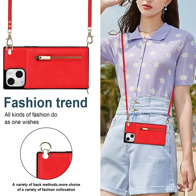 For iPhone 13 Cross-body Zipper Square Phone Case with Holder