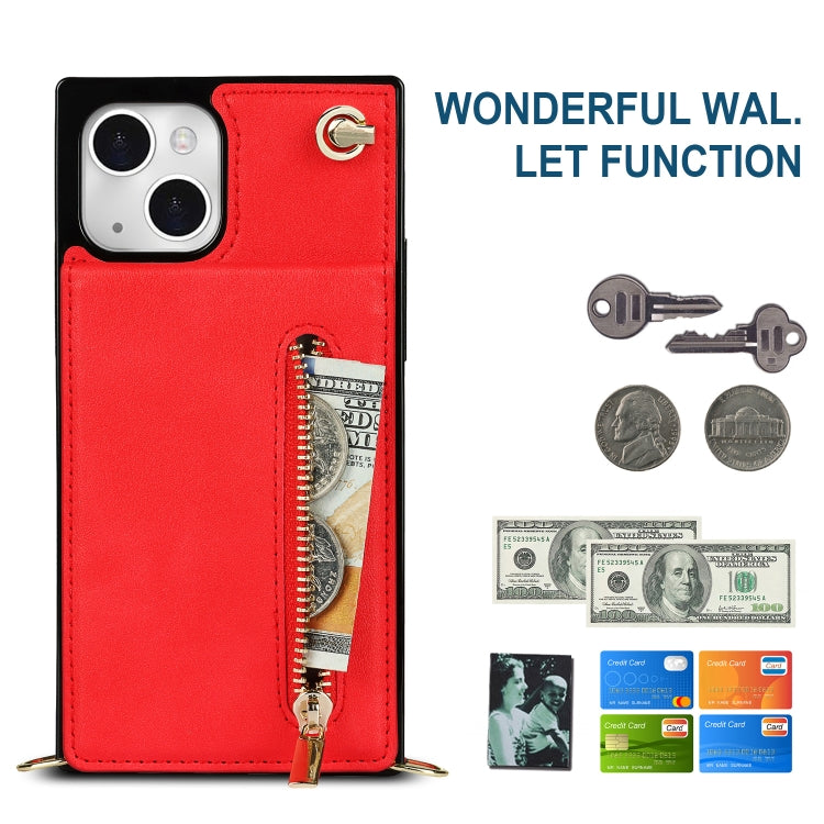 For iPhone 13 Cross-body Zipper Square Phone Case with Holder