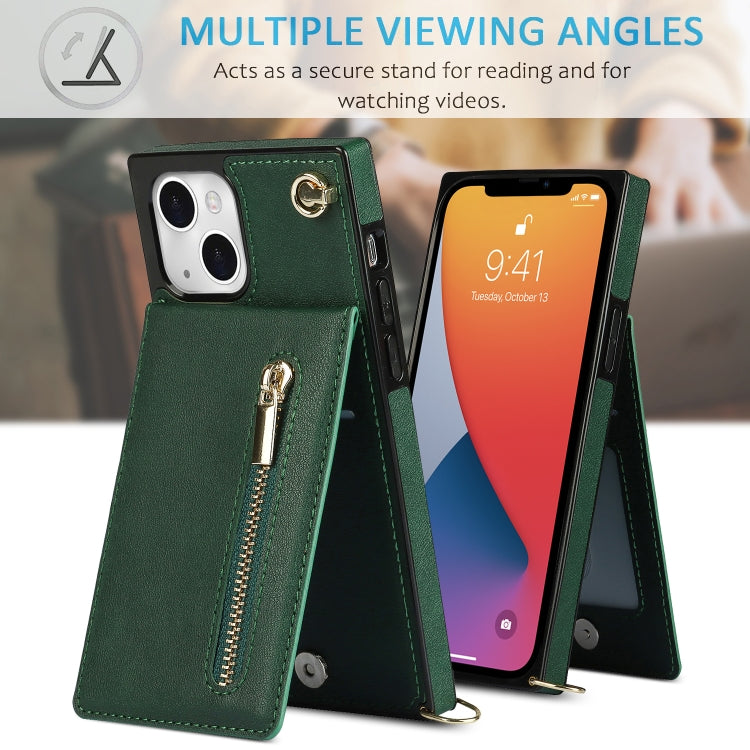 For iPhone 13 Cross-body Zipper Square Phone Case with Holder