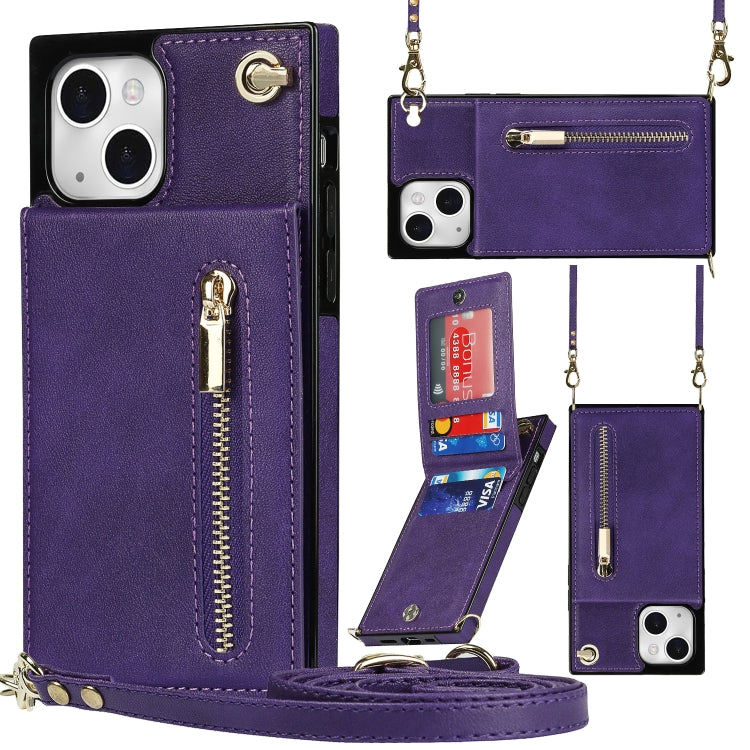 For iPhone 13 Cross-body Zipper Square Phone Case with Holder