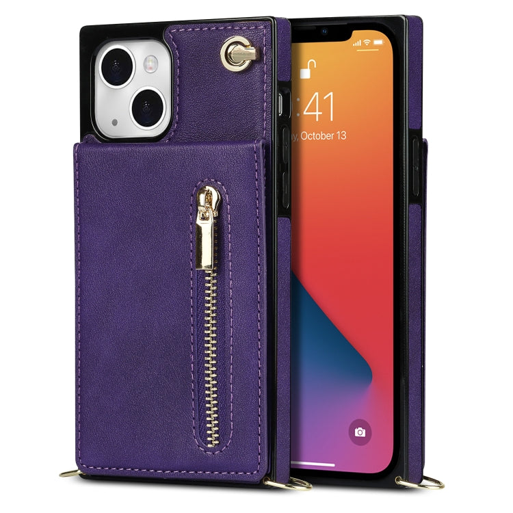 For iPhone 13 Cross-body Zipper Square Phone Case with Holder