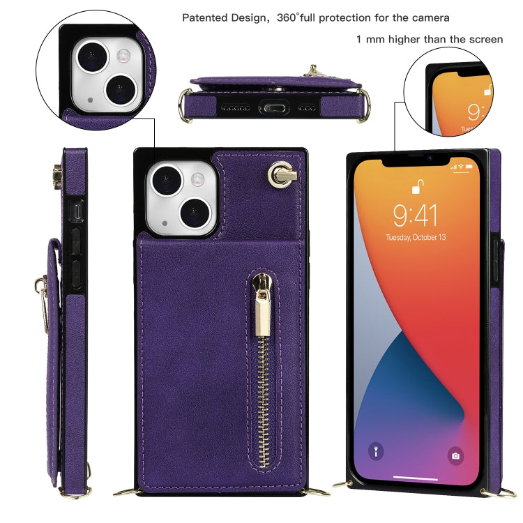 For iPhone 13 Cross-body Zipper Square Phone Case with Holder