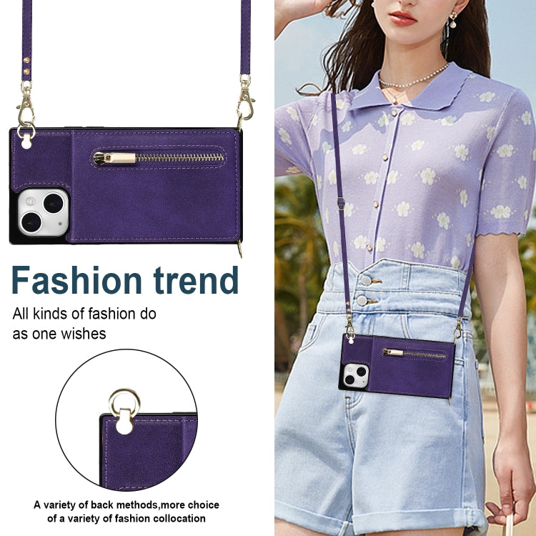 For iPhone 13 Cross-body Zipper Square Phone Case with Holder