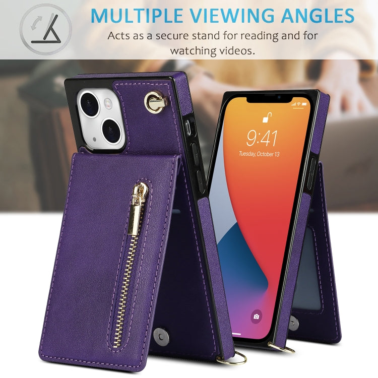For iPhone 13 Cross-body Zipper Square Phone Case with Holder