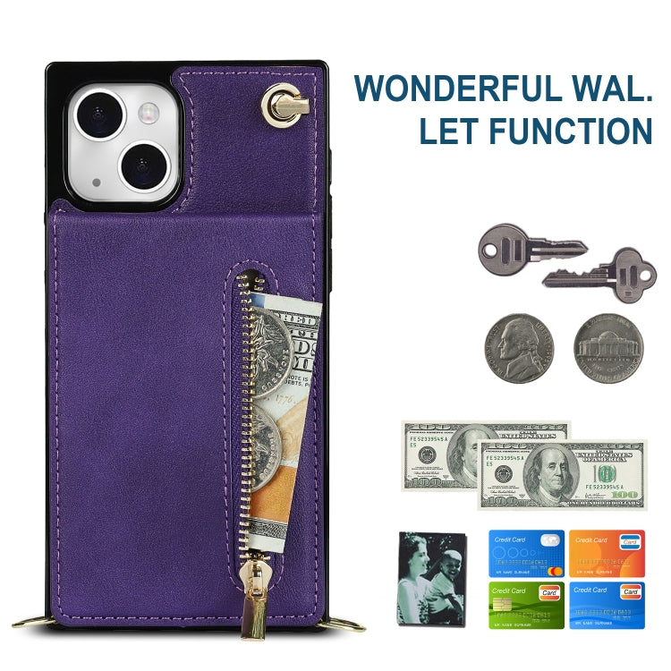For iPhone 13 Cross-body Zipper Square Phone Case with Holder