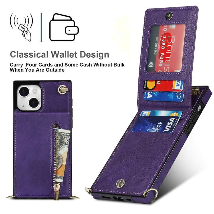 For iPhone 13 Cross-body Zipper Square Phone Case with Holder