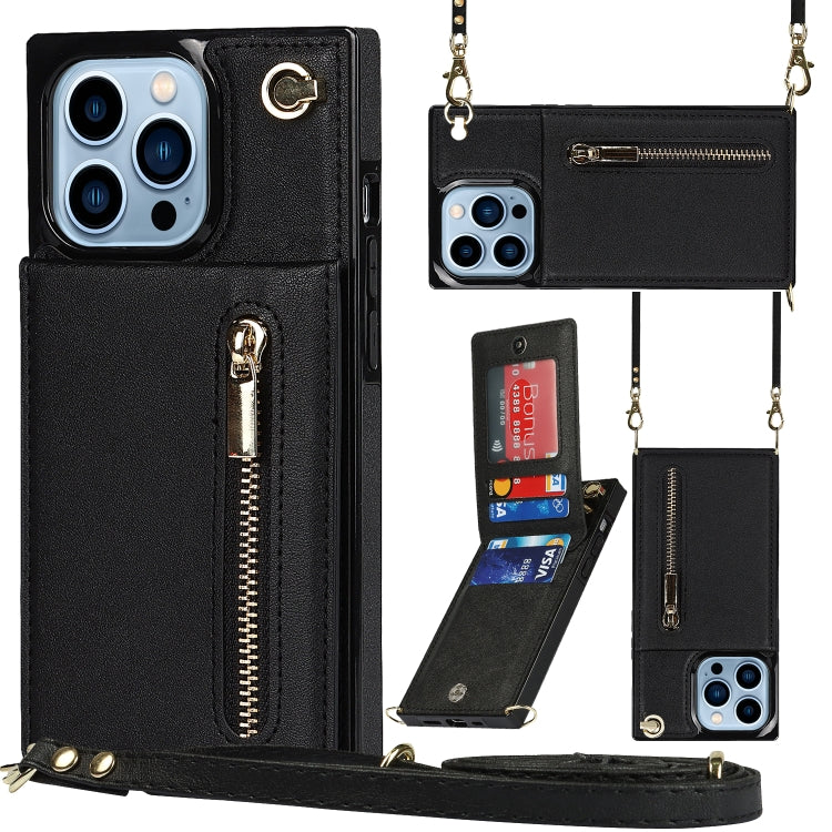 For iPhone 13 Pro Cross-body Zipper Square Phone Case with Holder