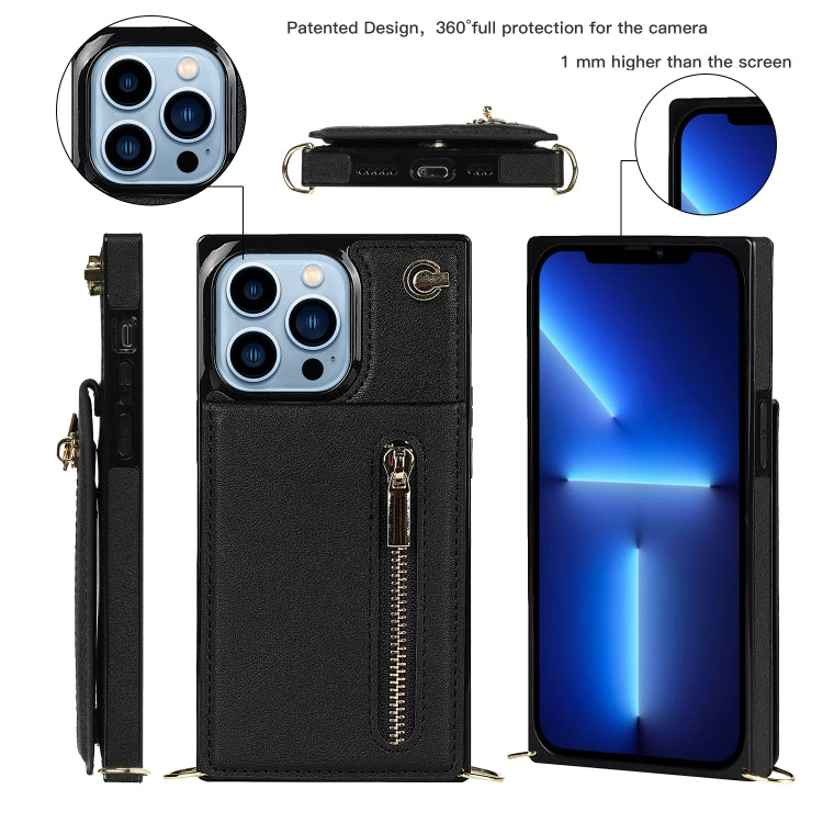 For iPhone 13 Pro Cross-body Zipper Square Phone Case with Holder