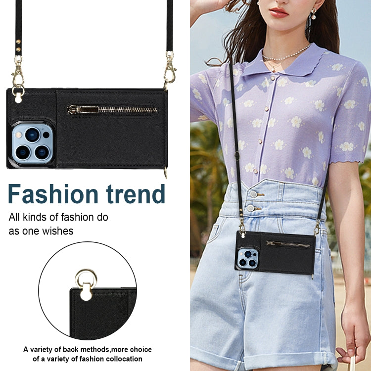 For iPhone 13 Pro Cross-body Zipper Square Phone Case with Holder