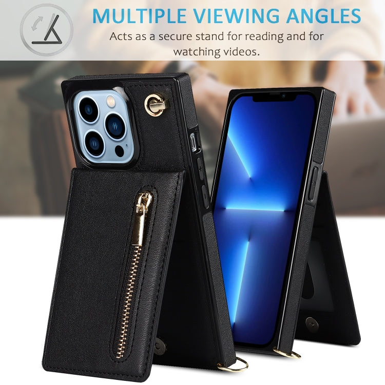 For iPhone 13 Pro Cross-body Zipper Square Phone Case with Holder