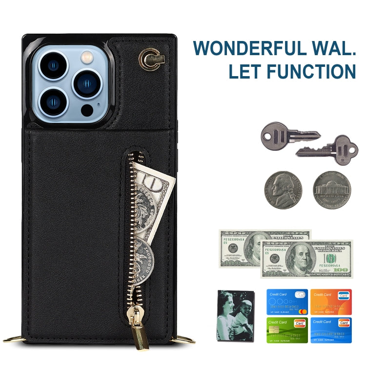 For iPhone 13 Pro Cross-body Zipper Square Phone Case with Holder