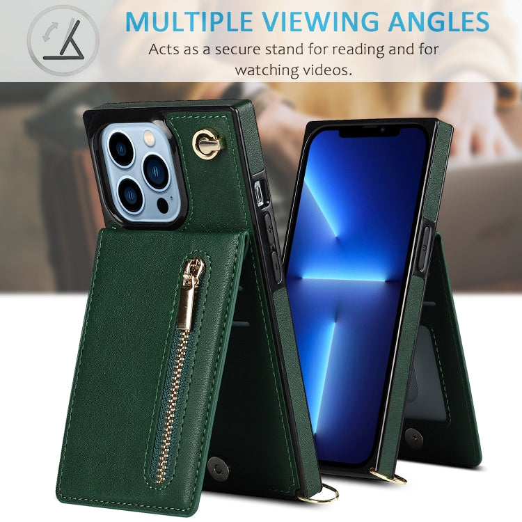 For iPhone 13 Pro Cross-body Zipper Square Phone Case with Holder