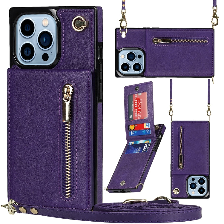 For iPhone 13 Pro Cross-body Zipper Square Phone Case with Holder