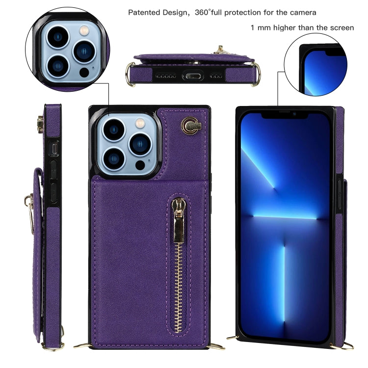 For iPhone 13 Pro Cross-body Zipper Square Phone Case with Holder