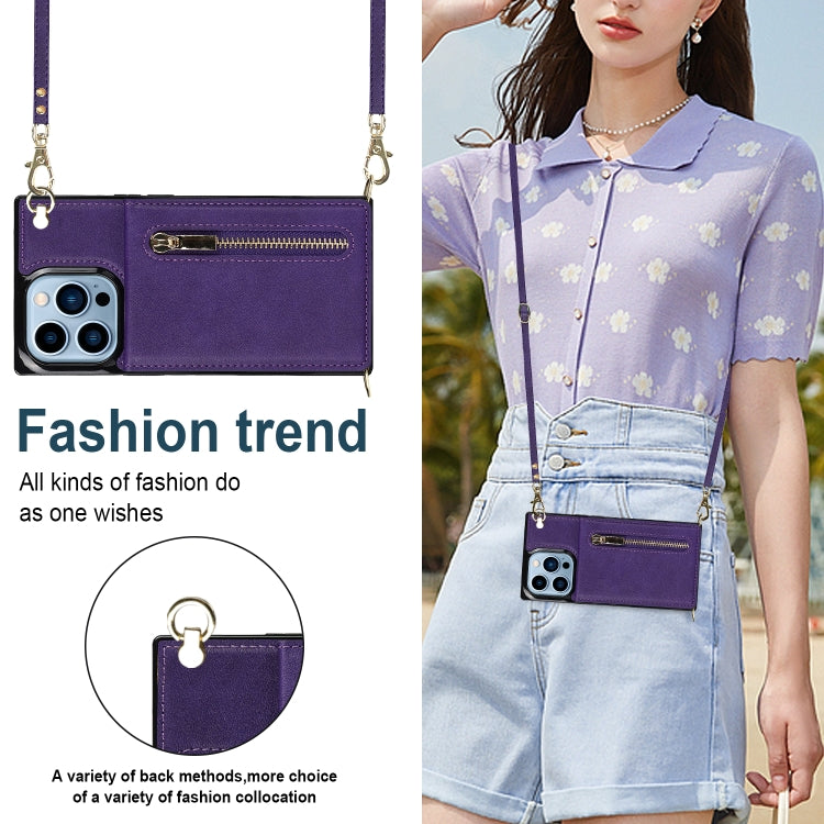 For iPhone 13 Pro Cross-body Zipper Square Phone Case with Holder