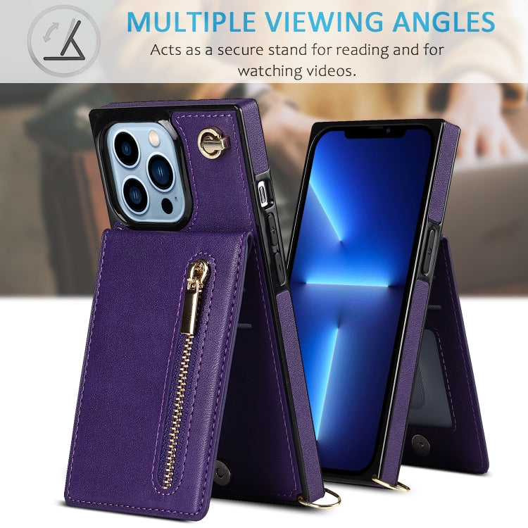 For iPhone 13 Pro Cross-body Zipper Square Phone Case with Holder