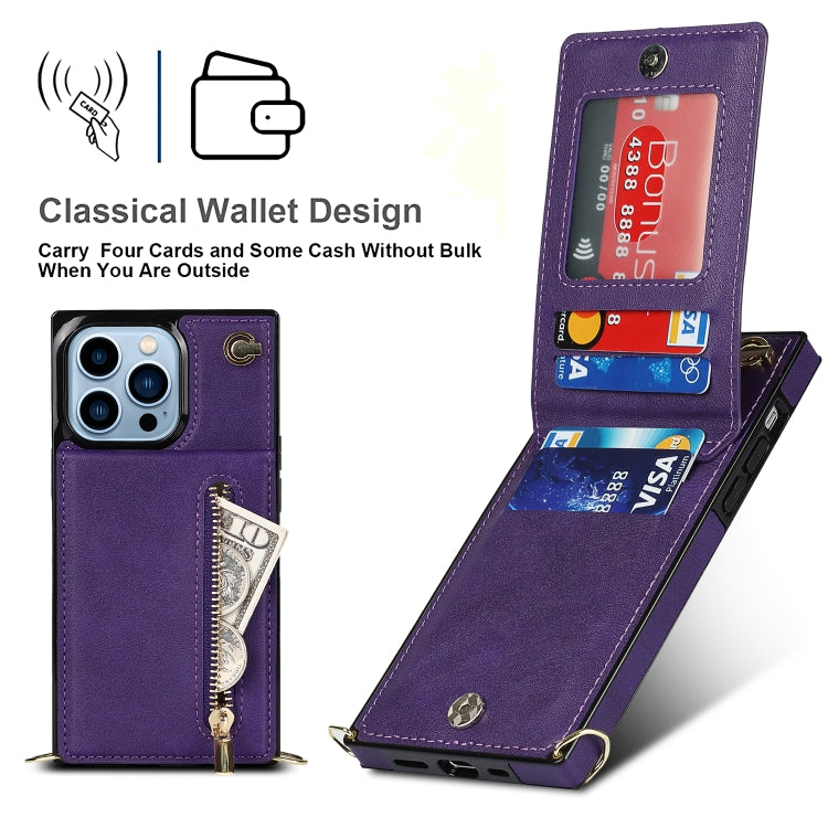 For iPhone 13 Pro Cross-body Zipper Square Phone Case with Holder