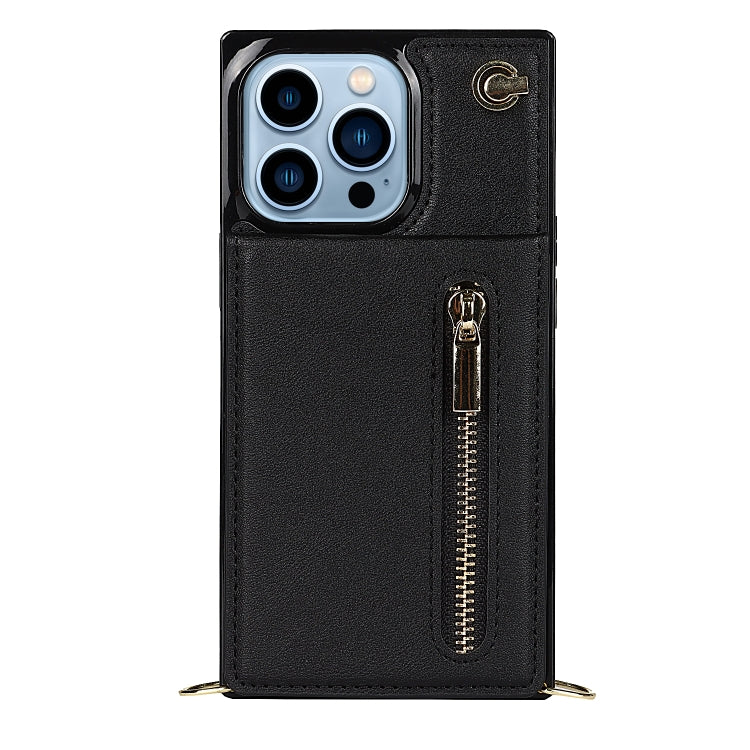 For iPhone 13 Pro Max Cross-body Zipper Square Phone Case with Holder