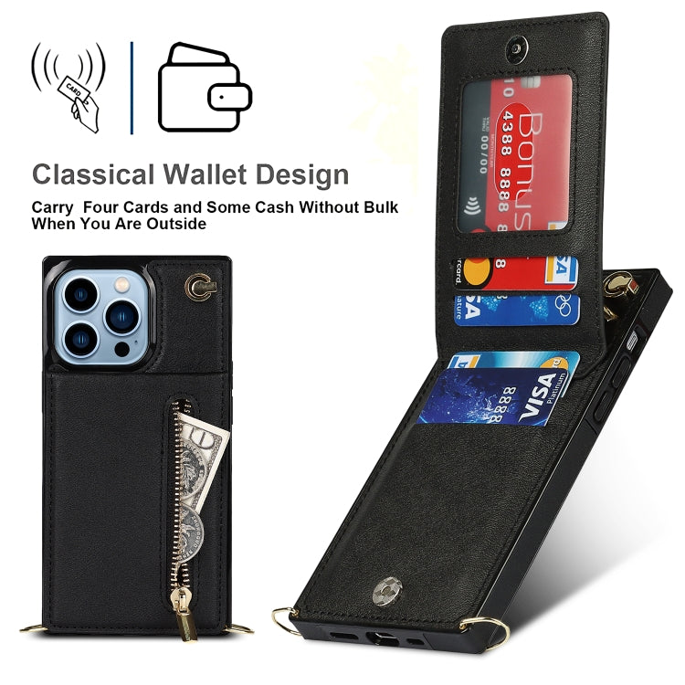 For iPhone 13 Pro Max Cross-body Zipper Square Phone Case with Holder