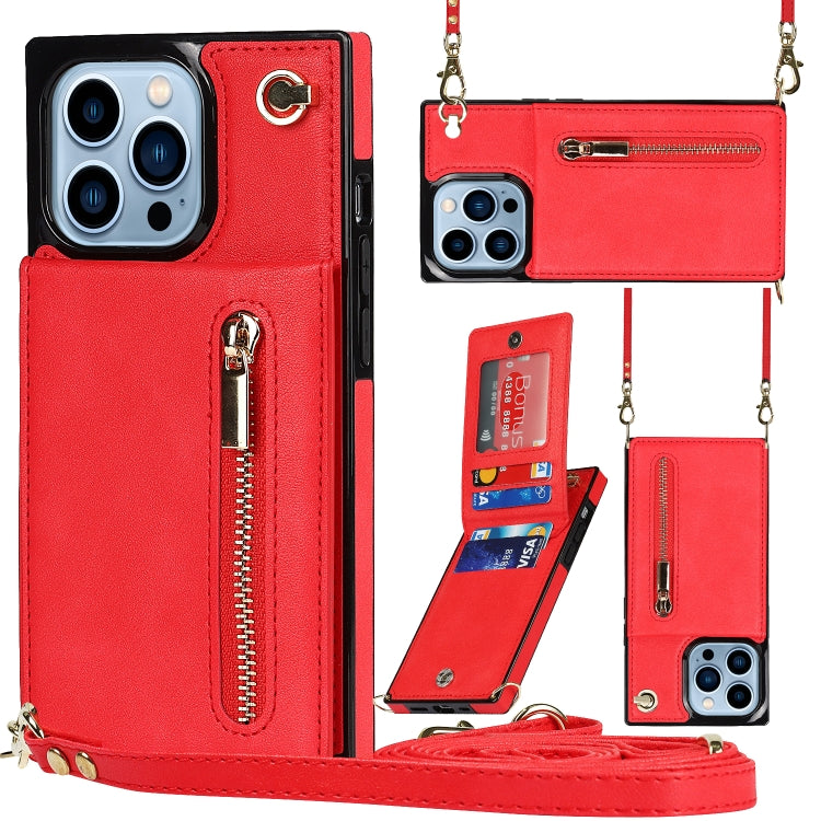 For iPhone 13 Pro Max Cross-body Zipper Square Phone Case with Holder