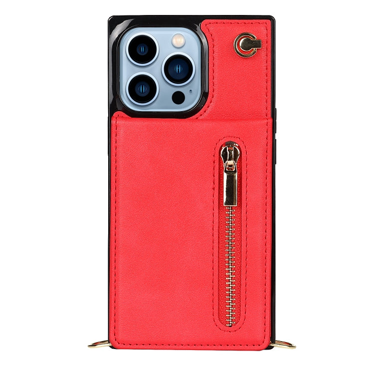 For iPhone 13 Pro Max Cross-body Zipper Square Phone Case with Holder
