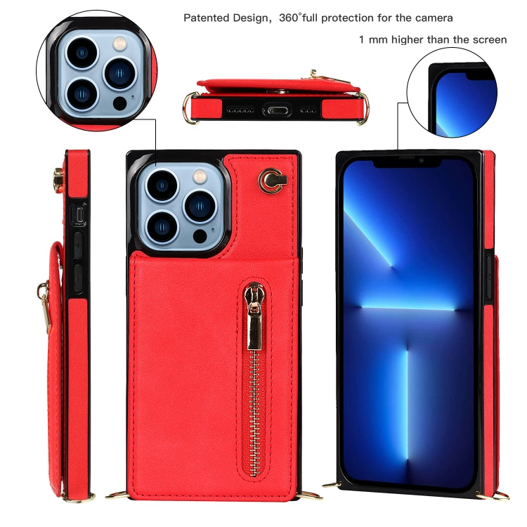 For iPhone 13 Pro Max Cross-body Zipper Square Phone Case with Holder
