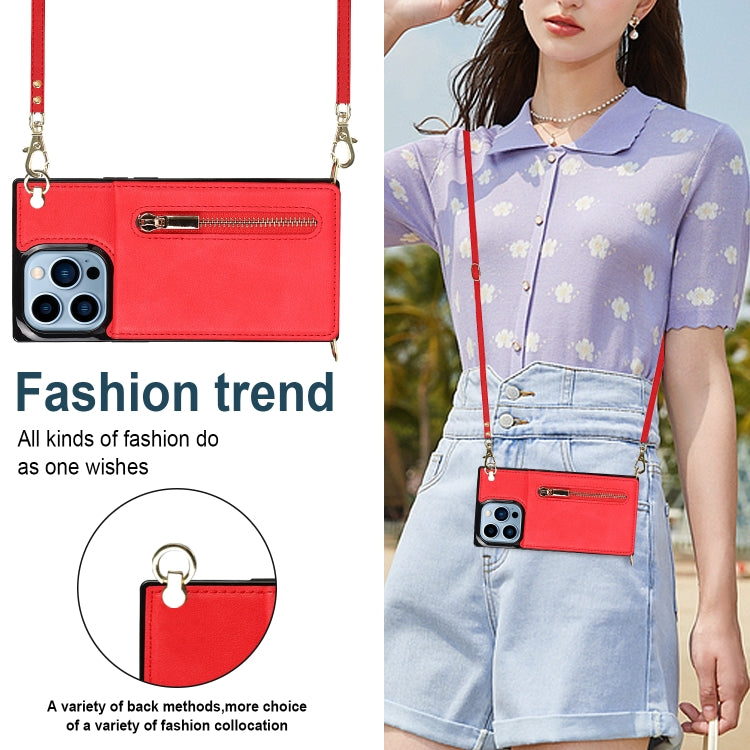 For iPhone 13 Pro Max Cross-body Zipper Square Phone Case with Holder