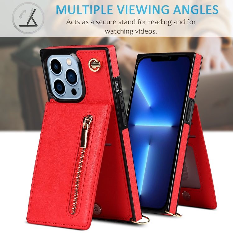 For iPhone 13 Pro Max Cross-body Zipper Square Phone Case with Holder