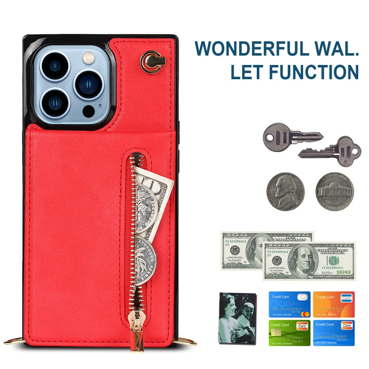 For iPhone 13 Pro Max Cross-body Zipper Square Phone Case with Holder