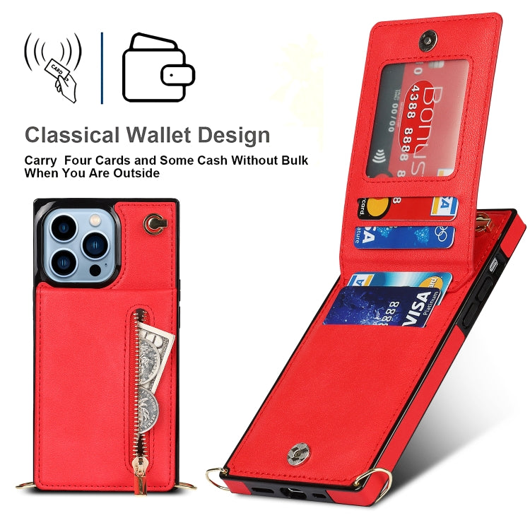 For iPhone 13 Pro Max Cross-body Zipper Square Phone Case with Holder